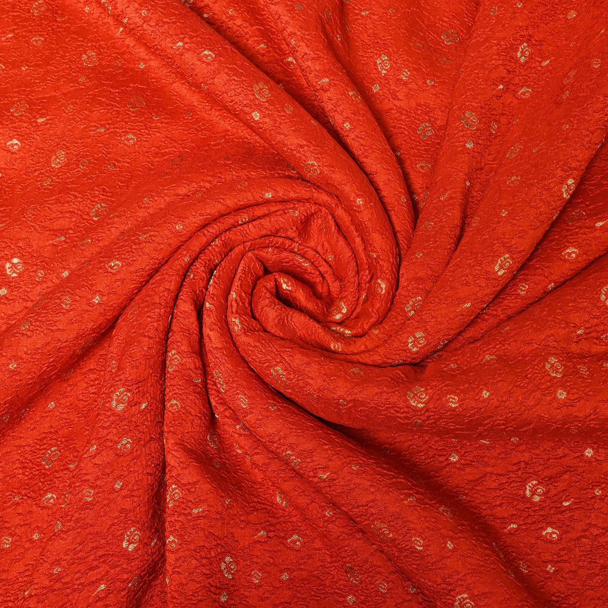 Tangerine Orange Gold Zari Butti Jamawar Silk Fabric