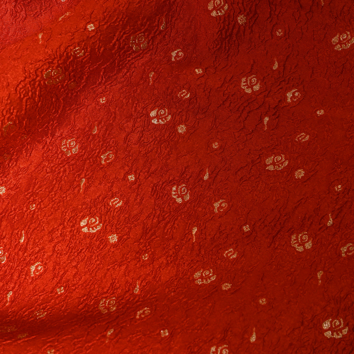 Tangerine Orange Gold Zari Butti Jamawar Silk Fabric