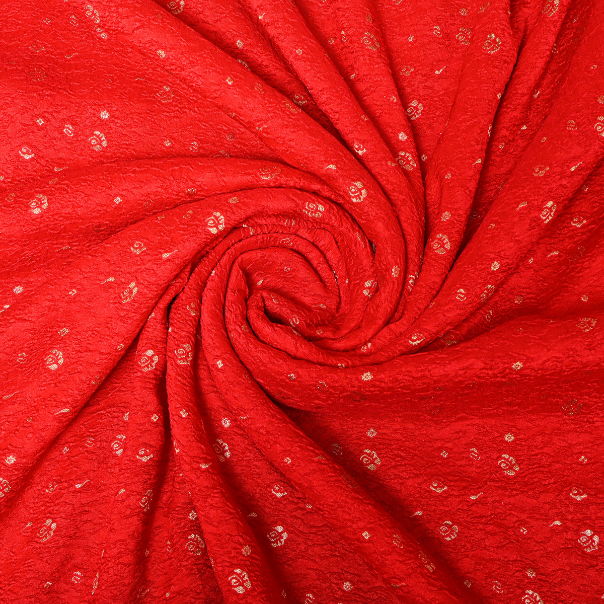 Scarlet Red Gold Zari Butti Jamawar Silk Fabric