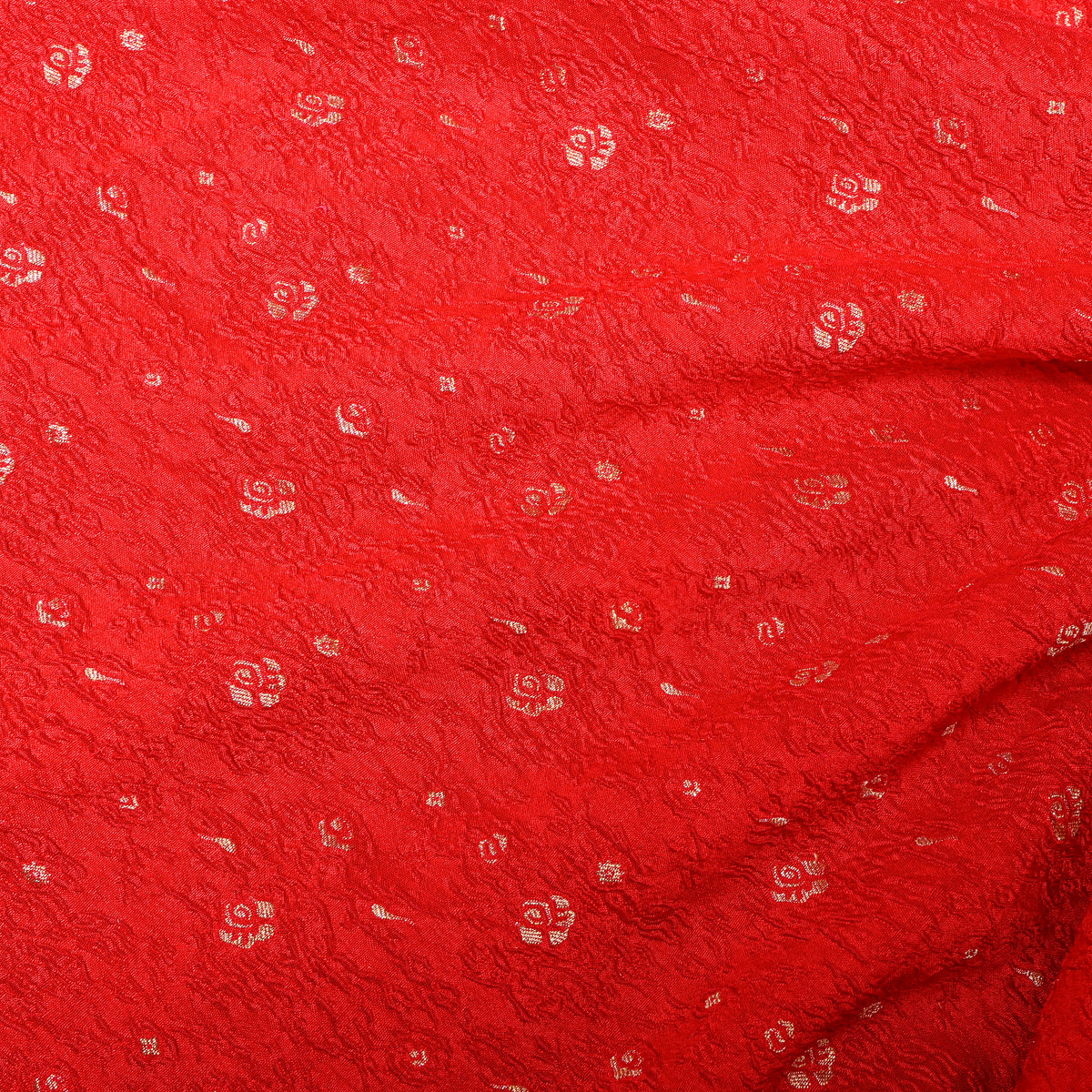 Scarlet Red Gold Zari Butti Jamawar Silk Fabric