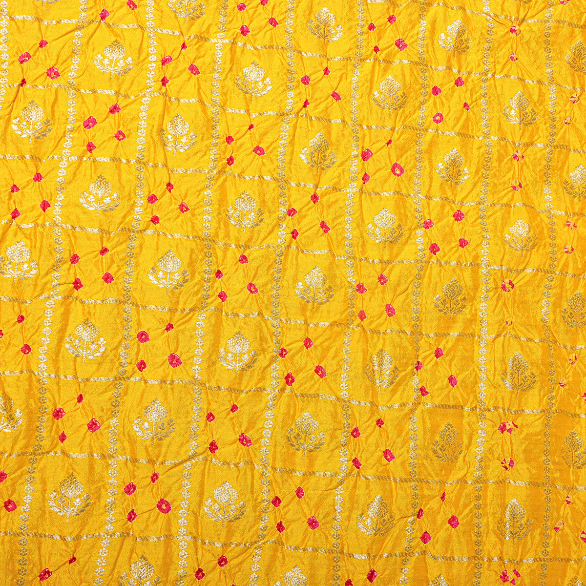 Mustard Yellow Bandhani Gold Booti Fabric