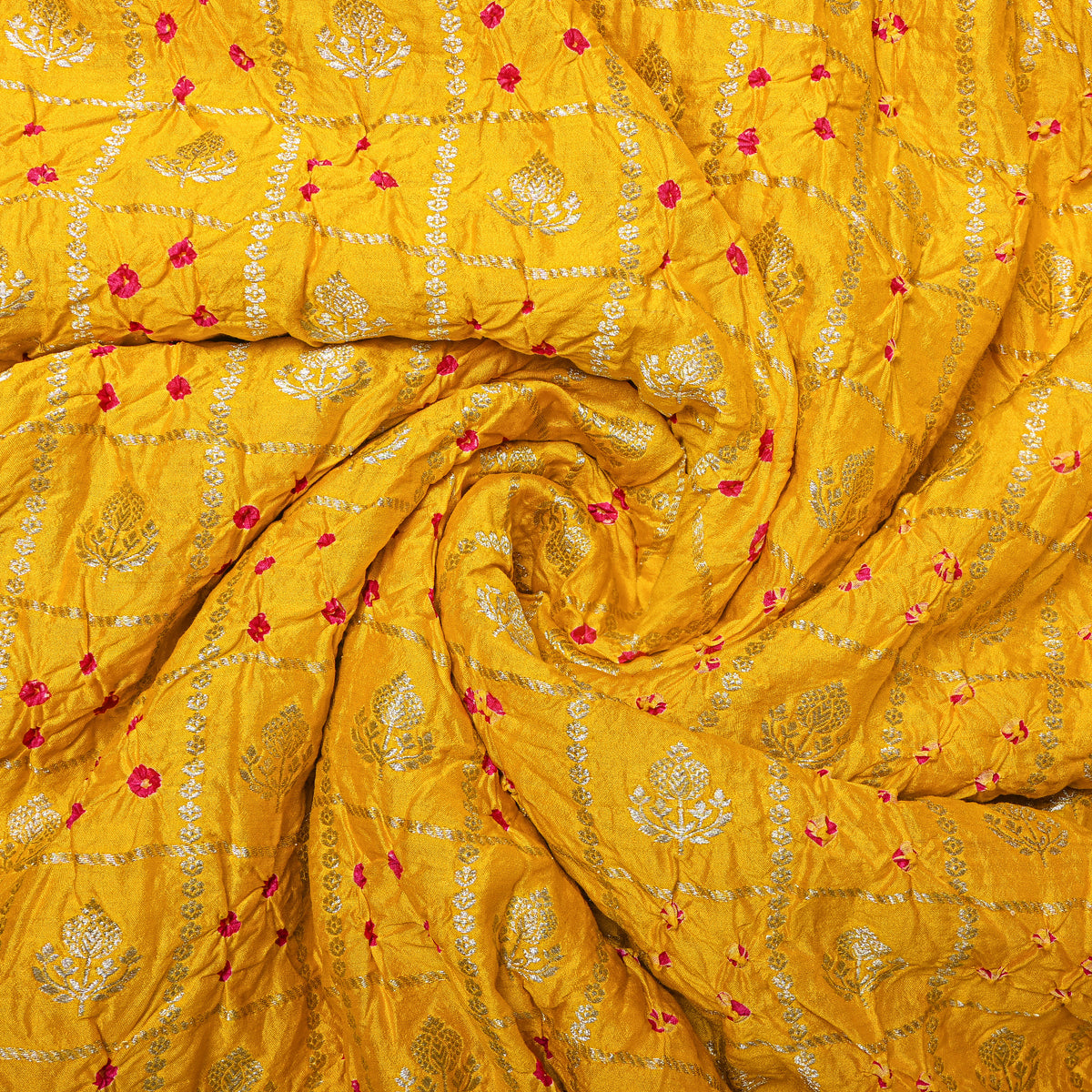 Mustard Yellow Bandhani Gold Booti Fabric