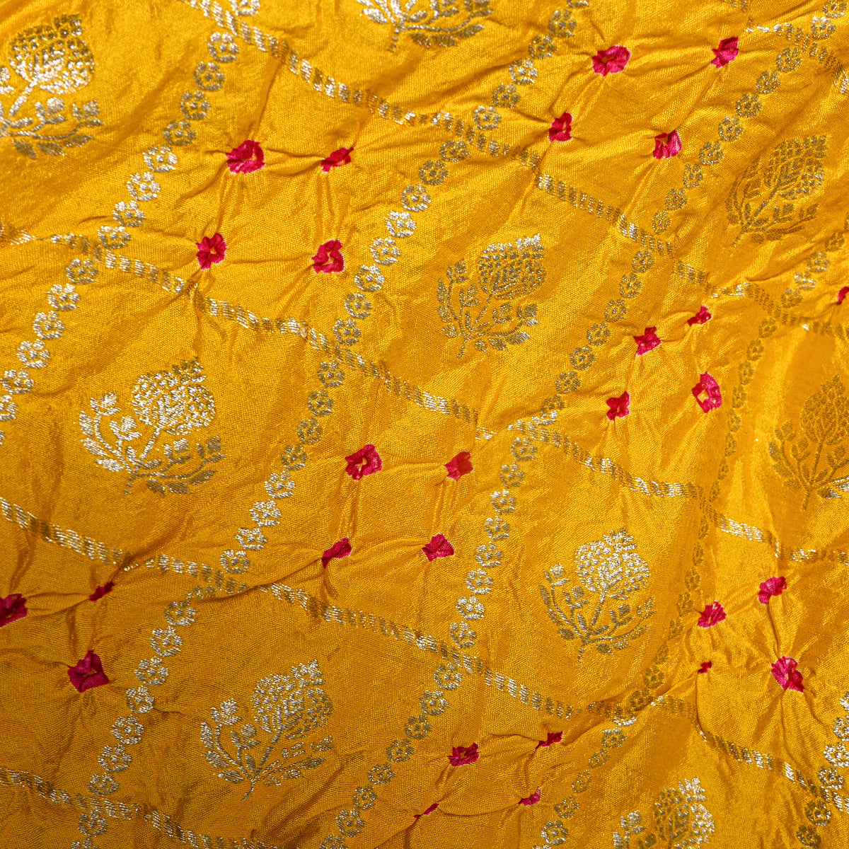 Mustard Yellow Bandhani Gold Booti Fabric
