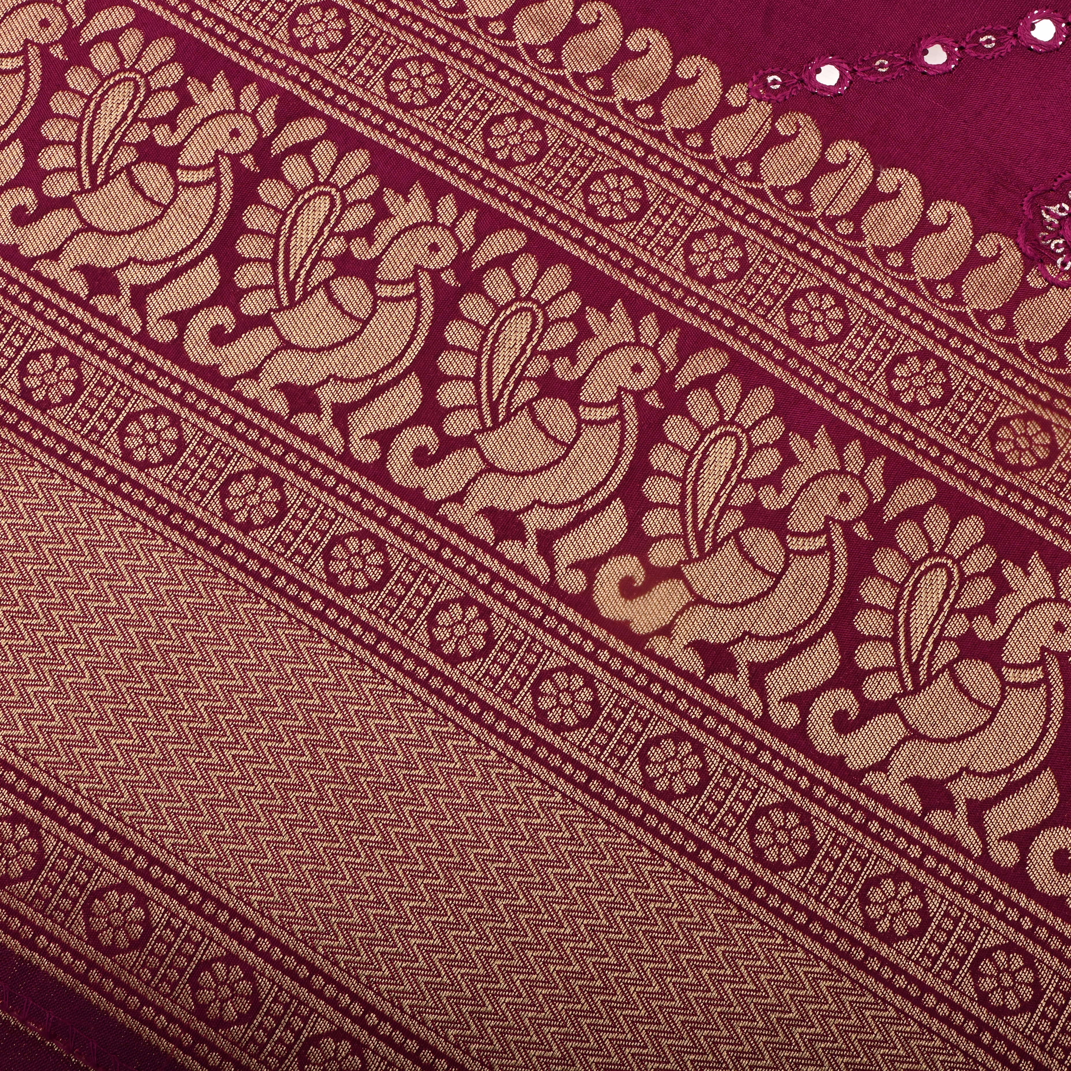 Maroon Silk Fabric With Embroidery