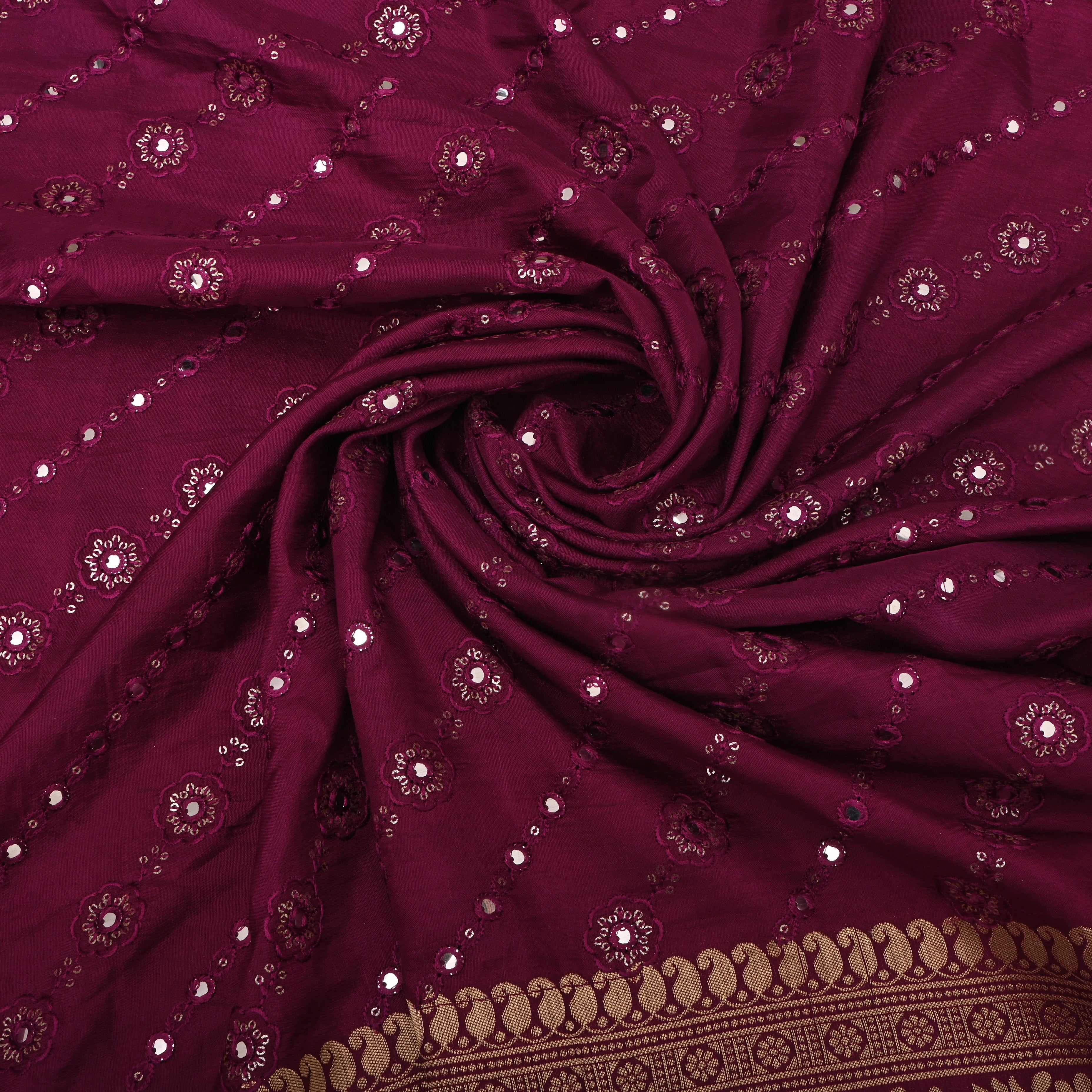 Maroon Silk Fabric With Embroidery