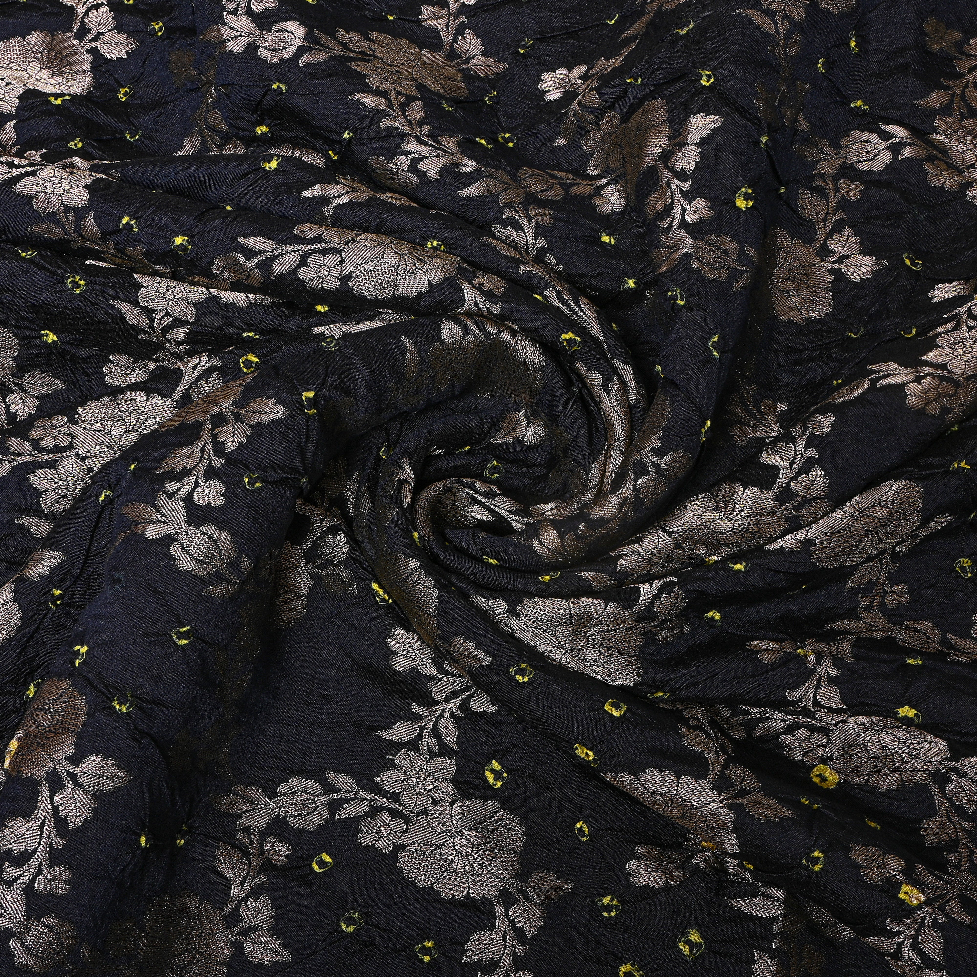 Black Bandhani With Silver Jaal