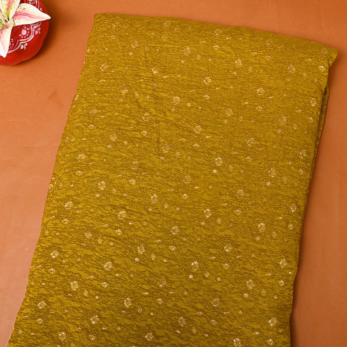 Emerald Green Gold Zari Butti Jamawar Silk Fabric