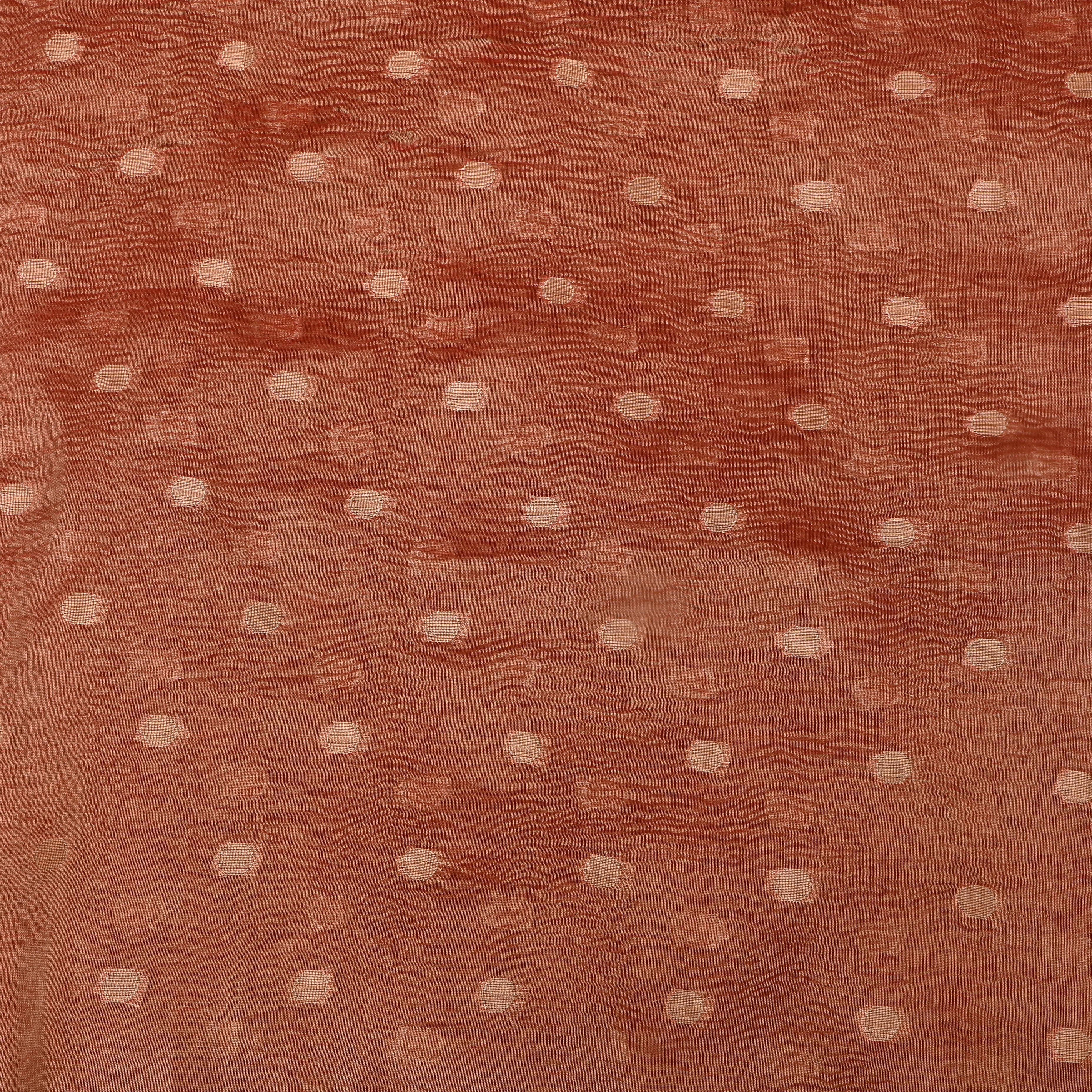 Coral Glow Jamawar Tissue Fabric With Contrast Border