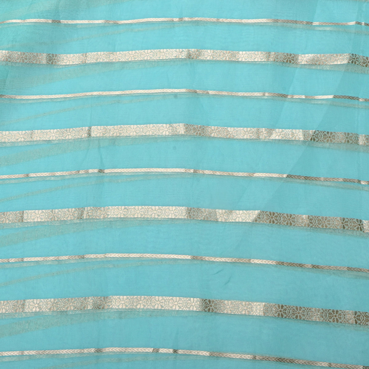 Light Blue Gold Zari Striped Jamawar Organza Fabric