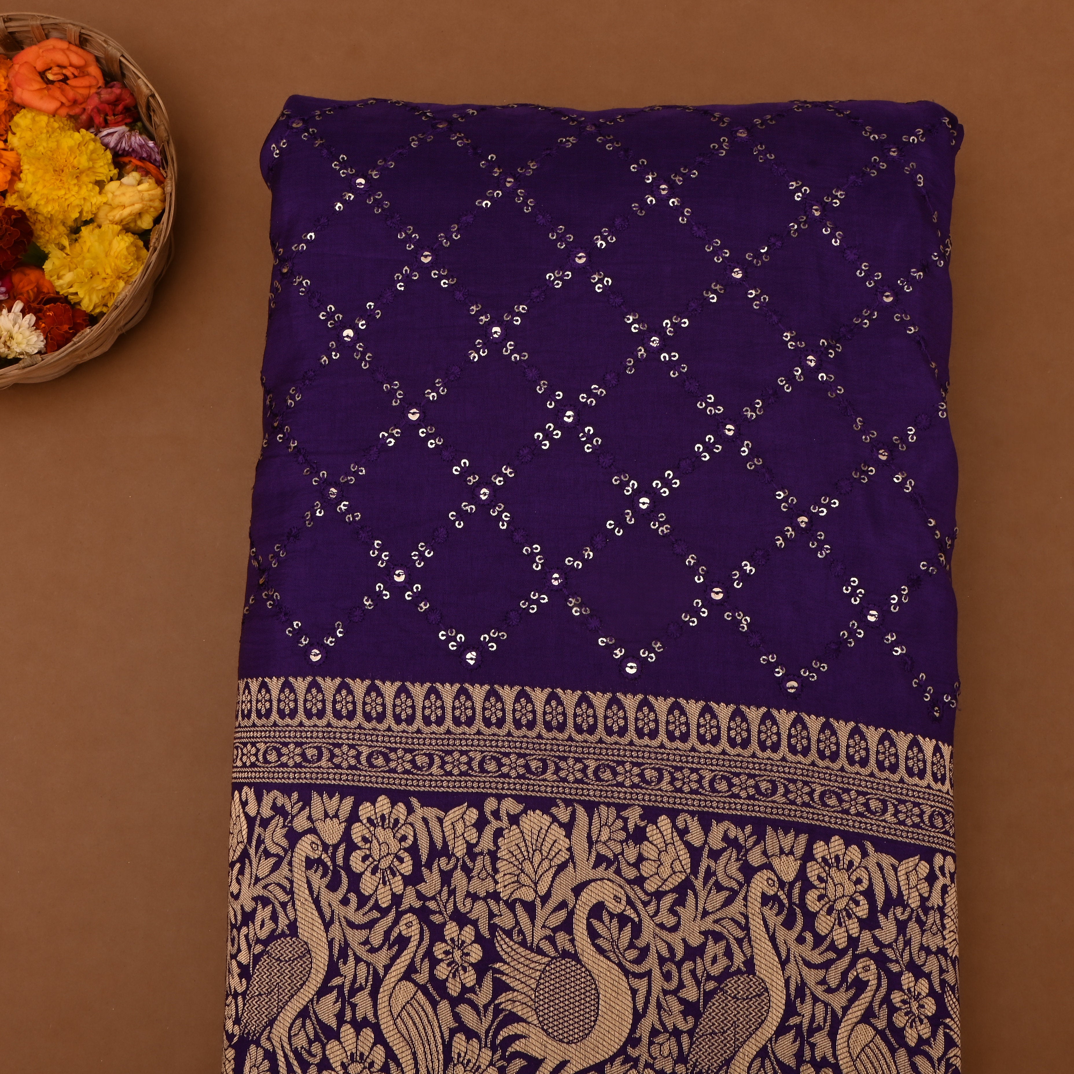 Purple Silk Fabric With Sequins Work