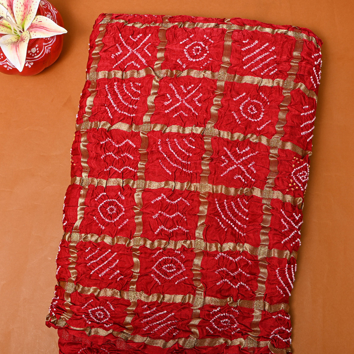 Magenta Red Bandhani Silk Fabric