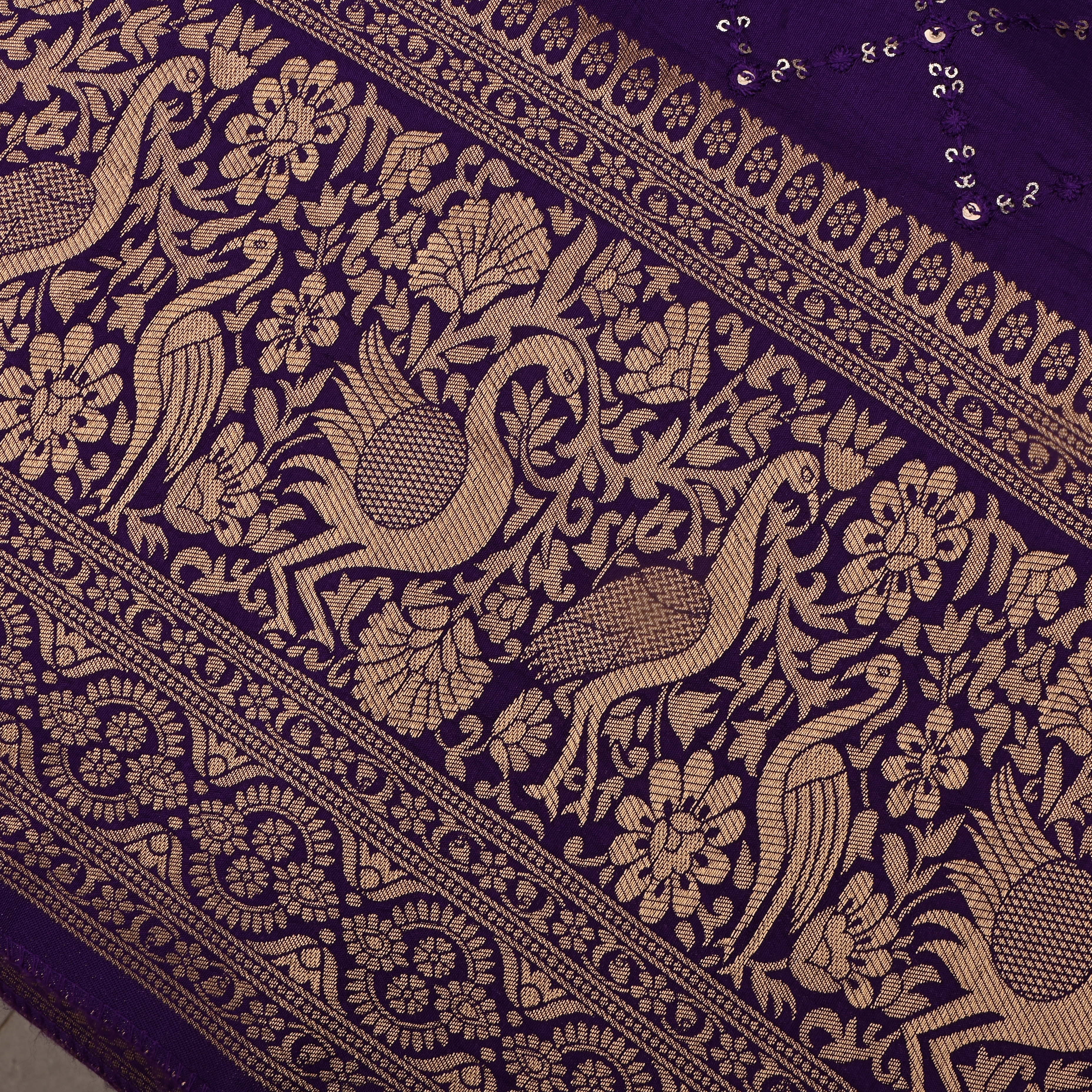 Purple Silk Fabric With Sequins Work