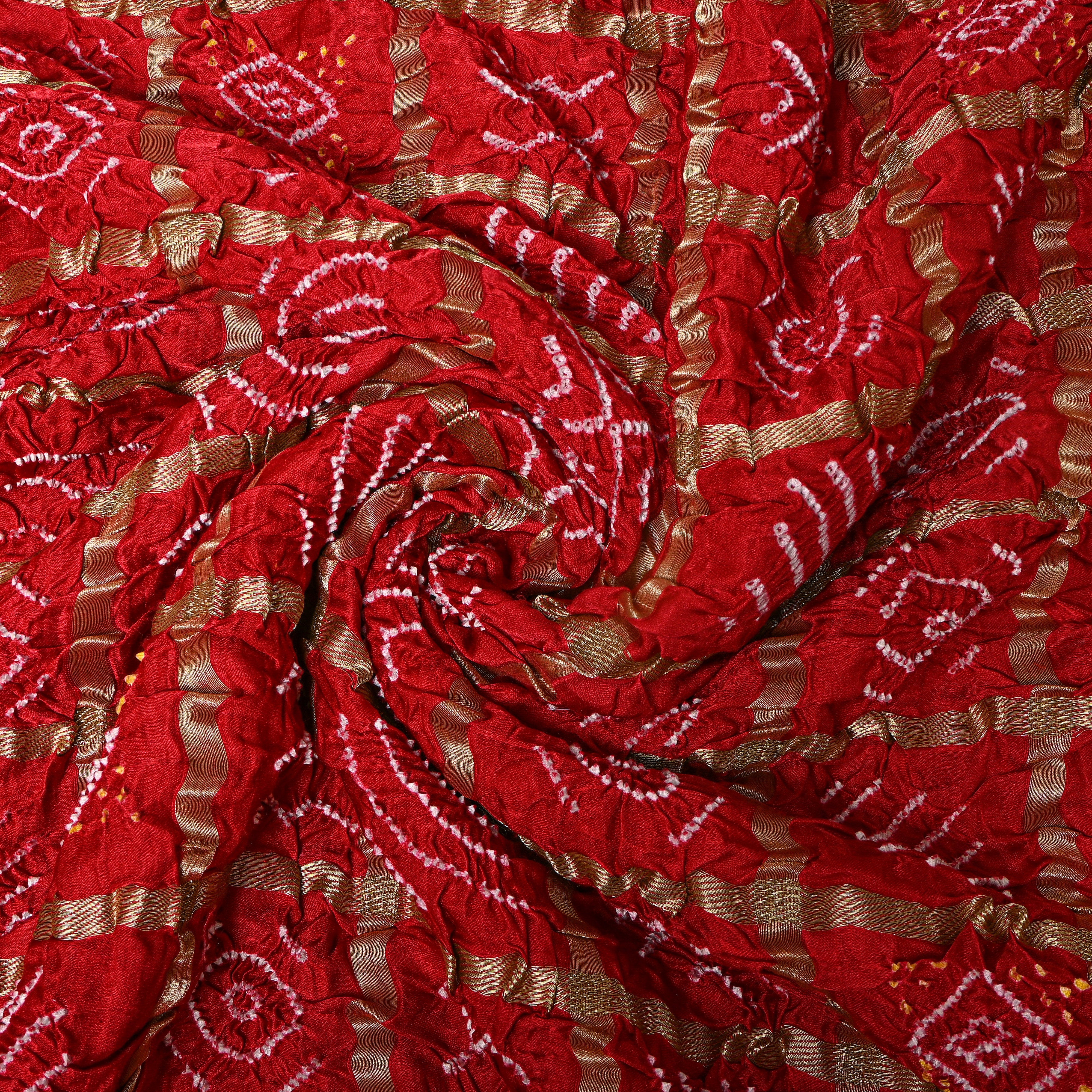 Magenta Red Bandhani Silk Fabric