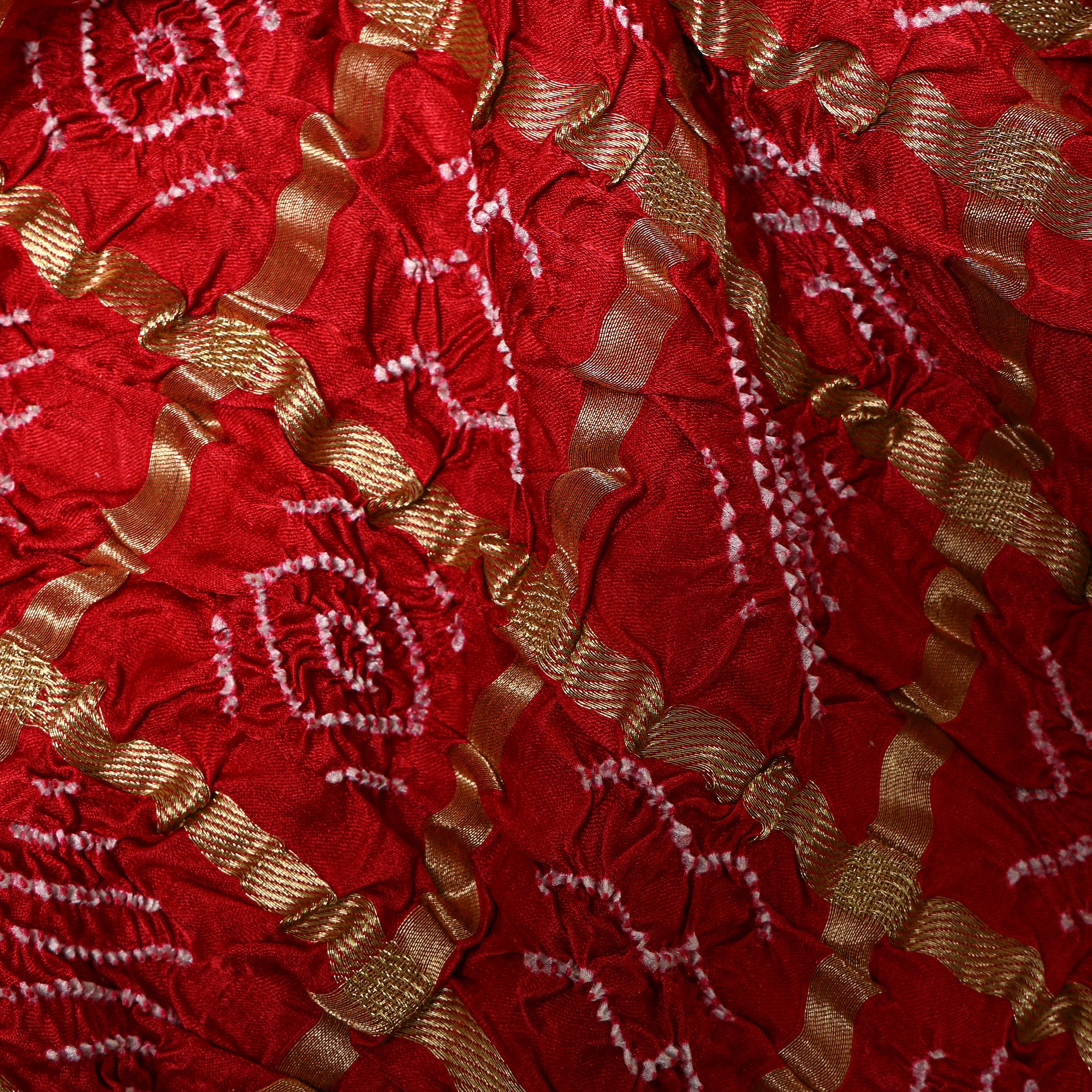Magenta Red Bandhani Silk Fabric