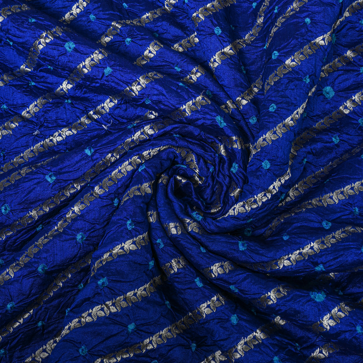 Royal Blue Silver Zari Striped Bandhani Fabric