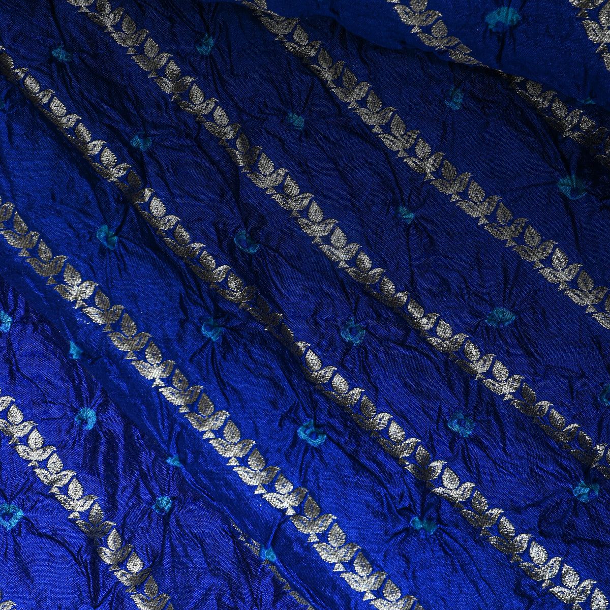 Royal Blue Silver Zari Striped Bandhani Fabric