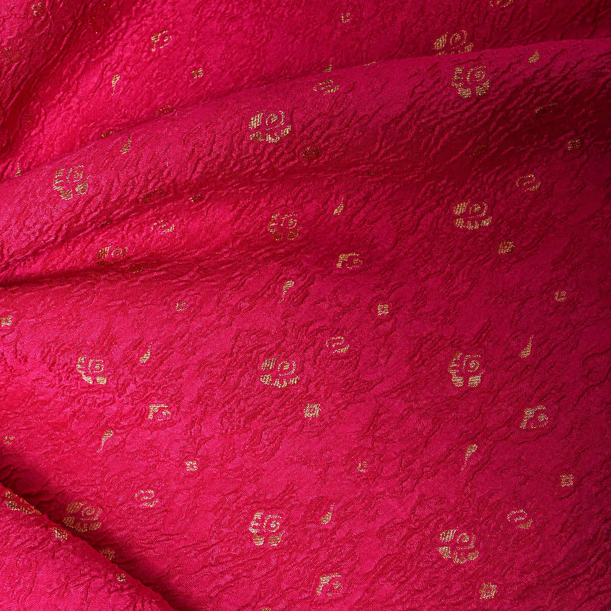 Rose Pink Gold Zari Butti Jamawar Silk Fabric