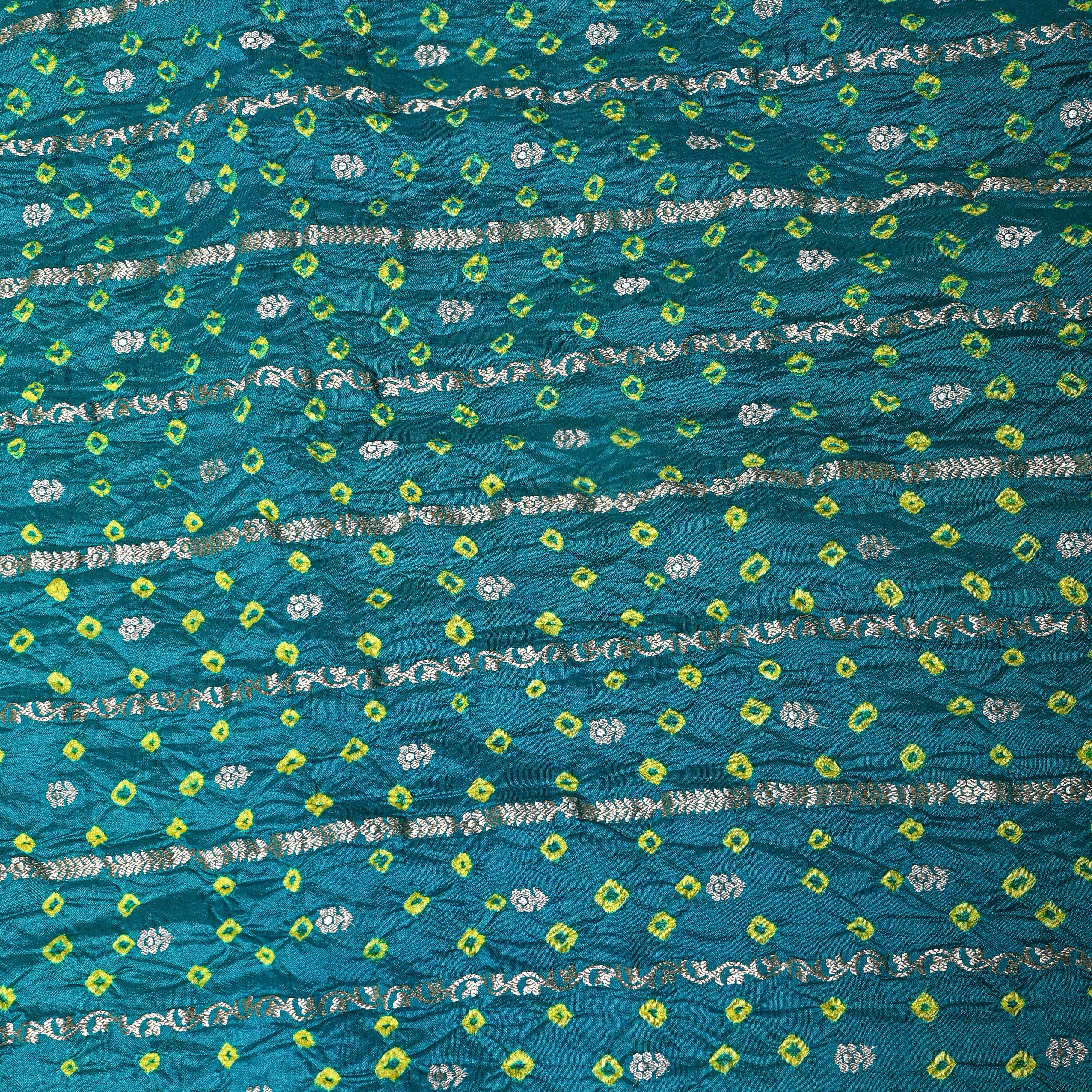 Daek Teal Green Bandhani Silk With Zari Stripes