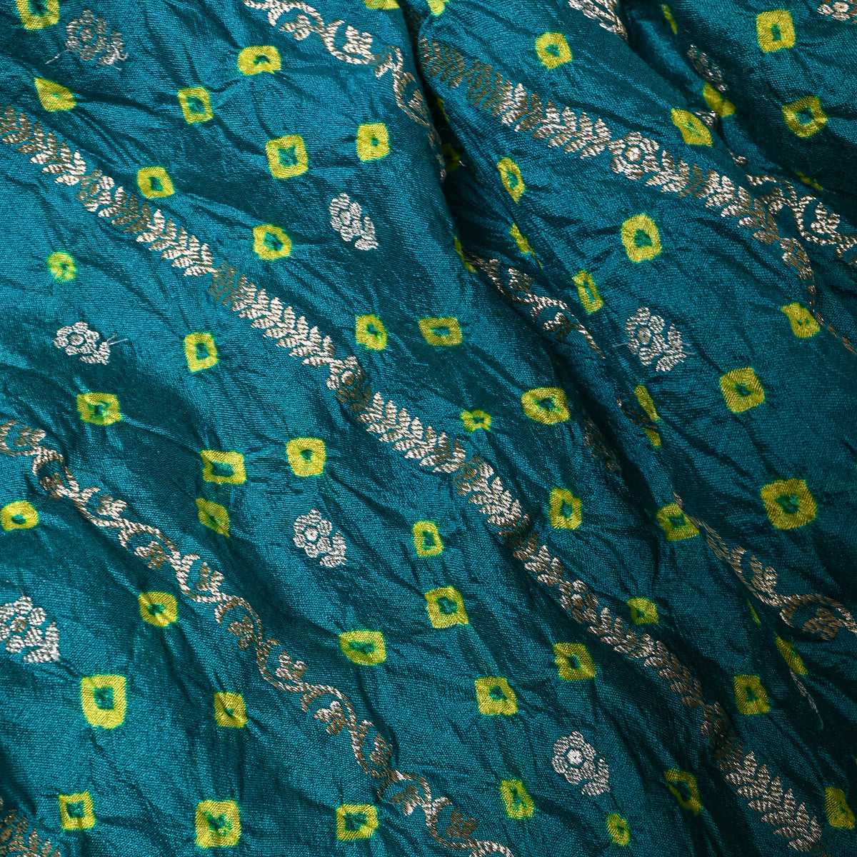 Daek Teal Green Bandhani Silk With Zari Stripes