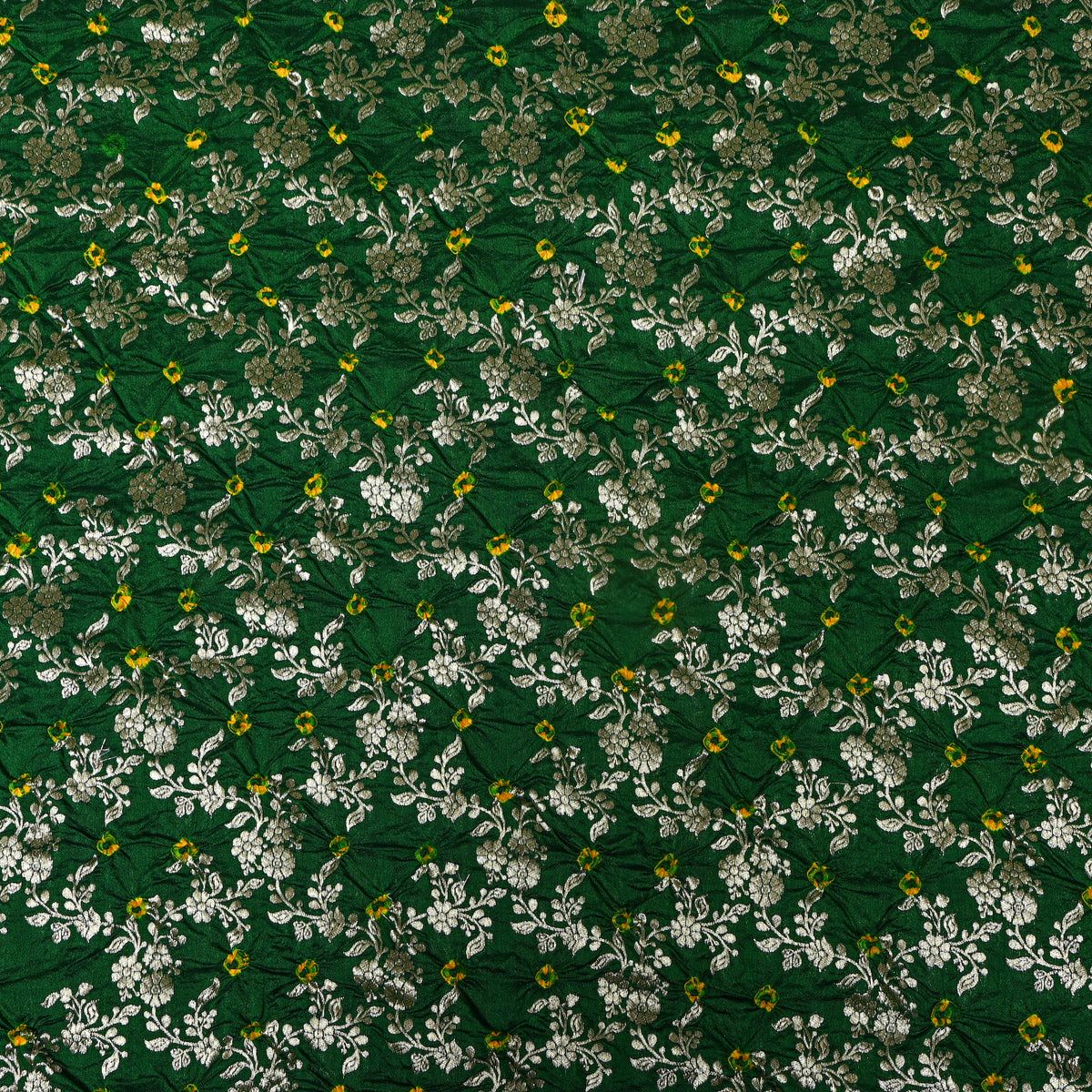 Green Gold Zari Floral Jaal Bandhani