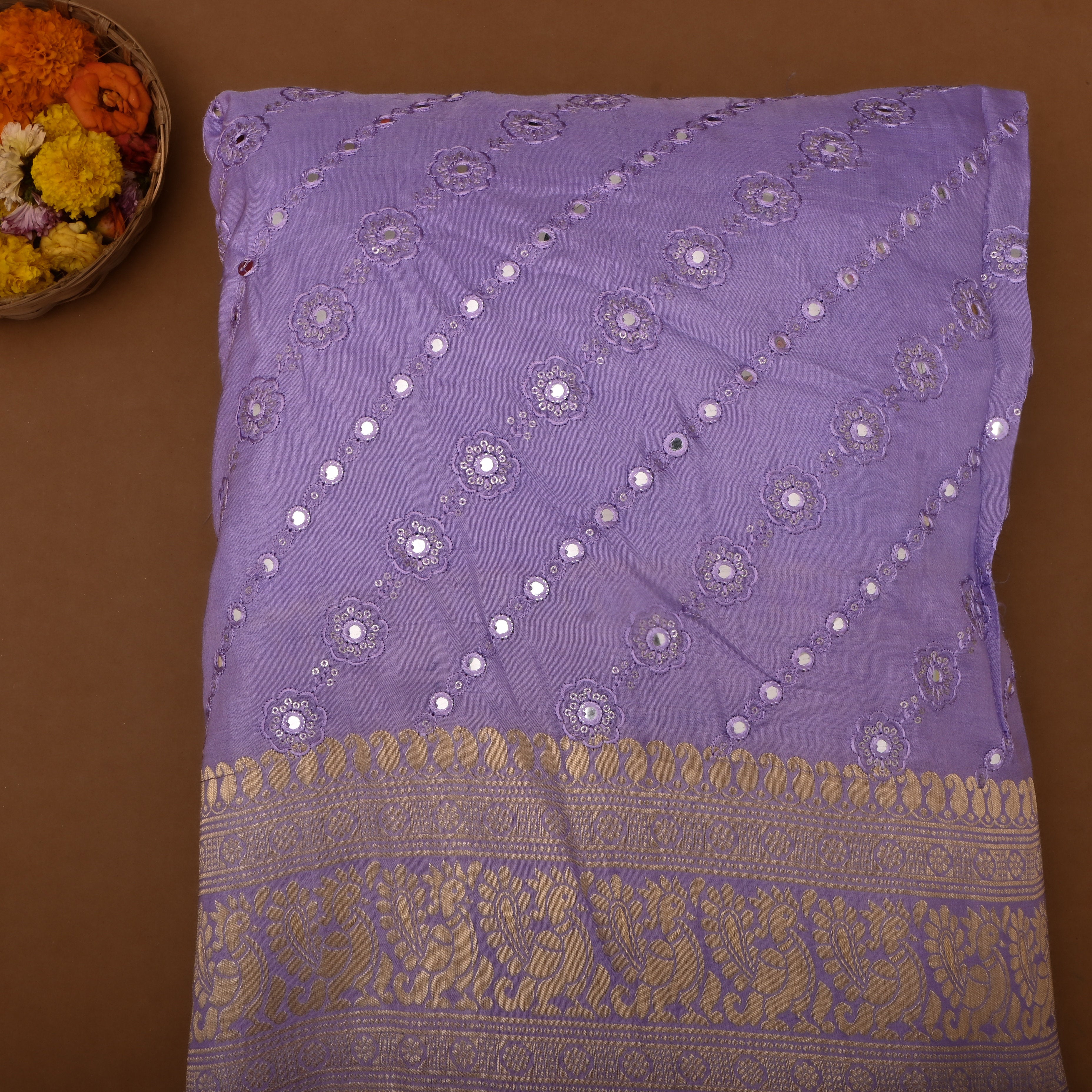 Light Purple Silk Fabric With Mirror Work