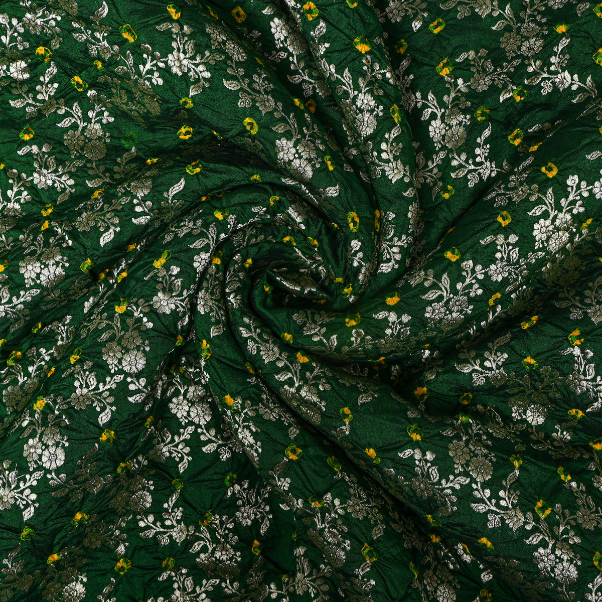 Green Gold Zari Floral Jaal Bandhani