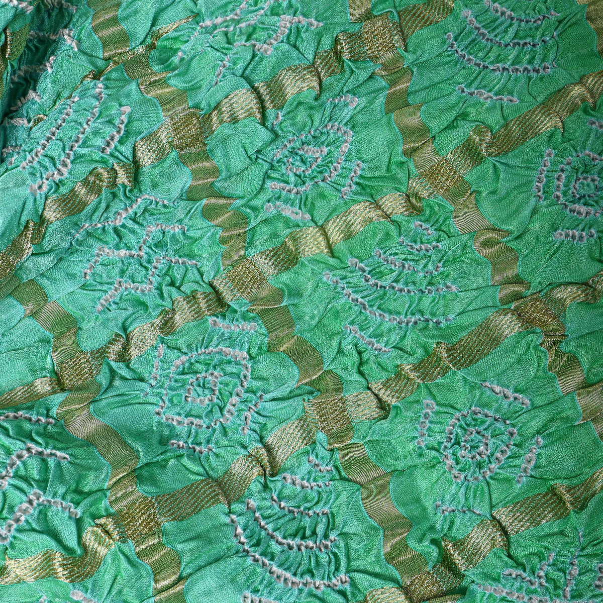 Light Mint Green Bandhani Silk Fabric