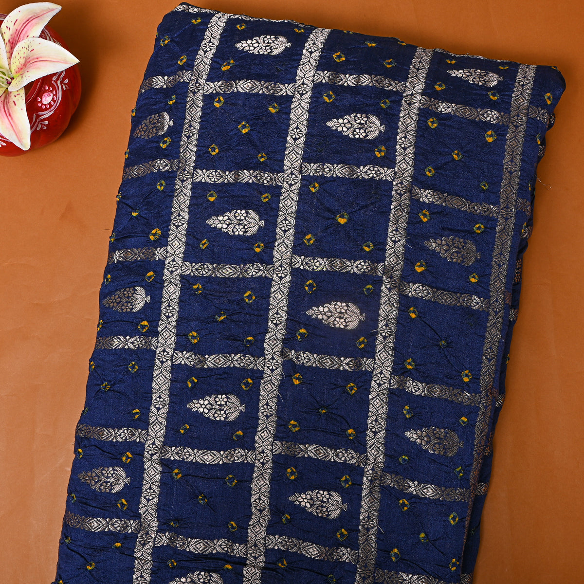Royal Blue Silver Bandhani Butti Fabric