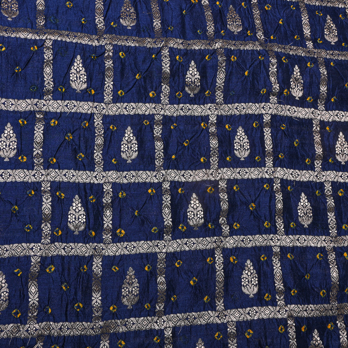 Royal Blue Silver Bandhani Butti Fabric