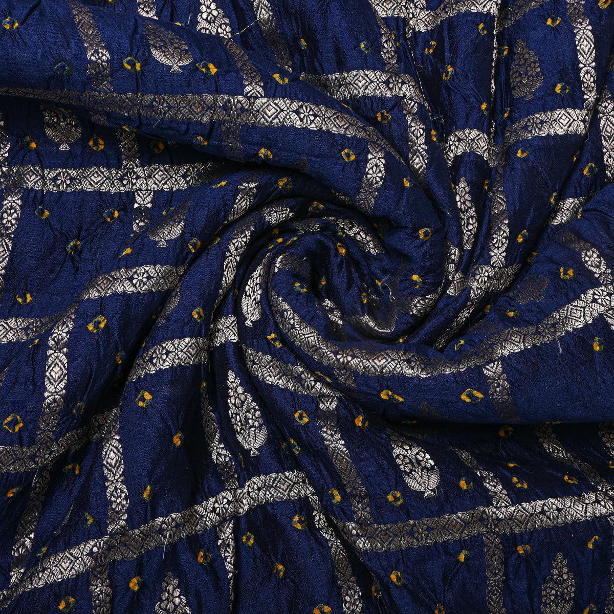 Royal Blue Silver Bandhani Butti Fabric