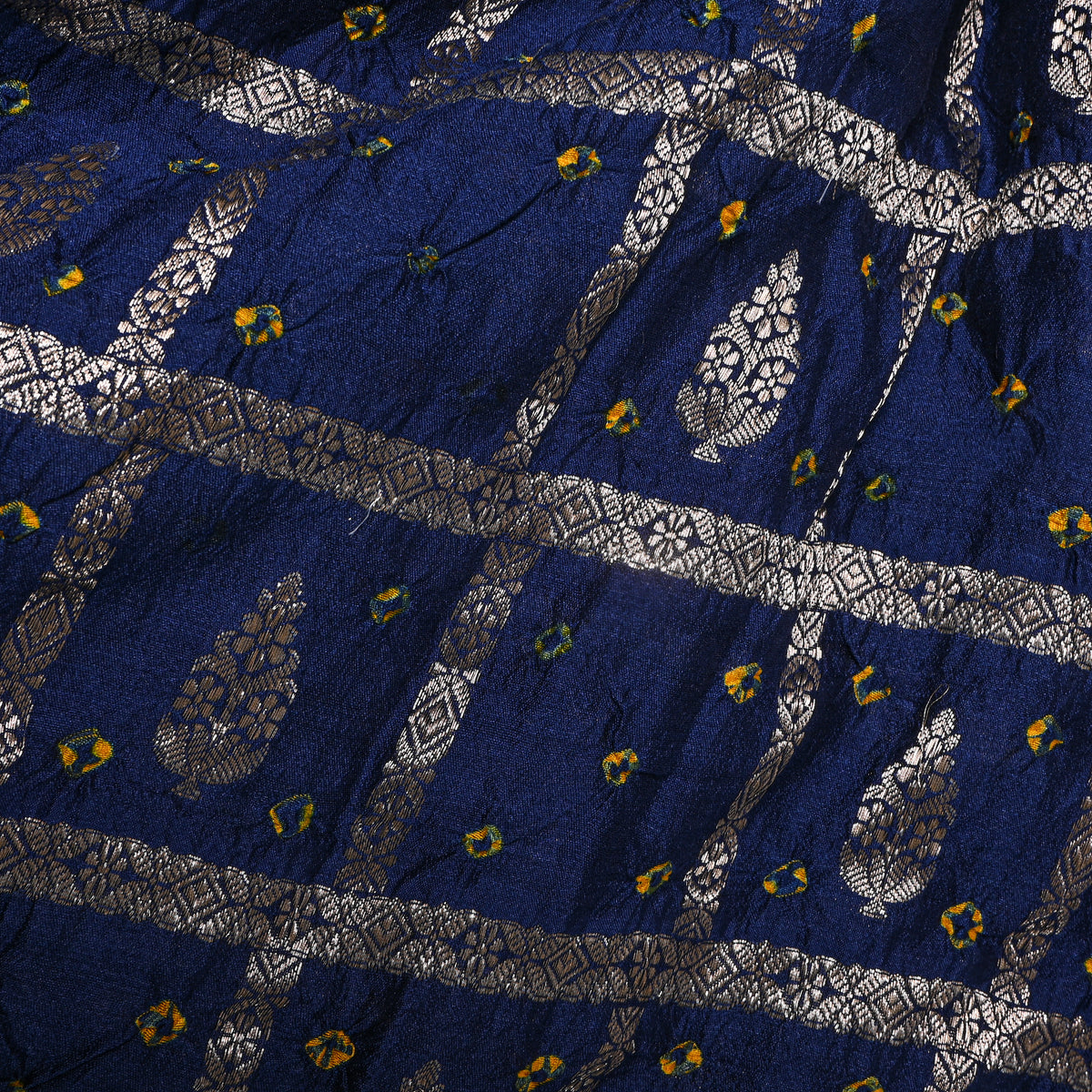 Royal Blue Silver Bandhani Butti Fabric
