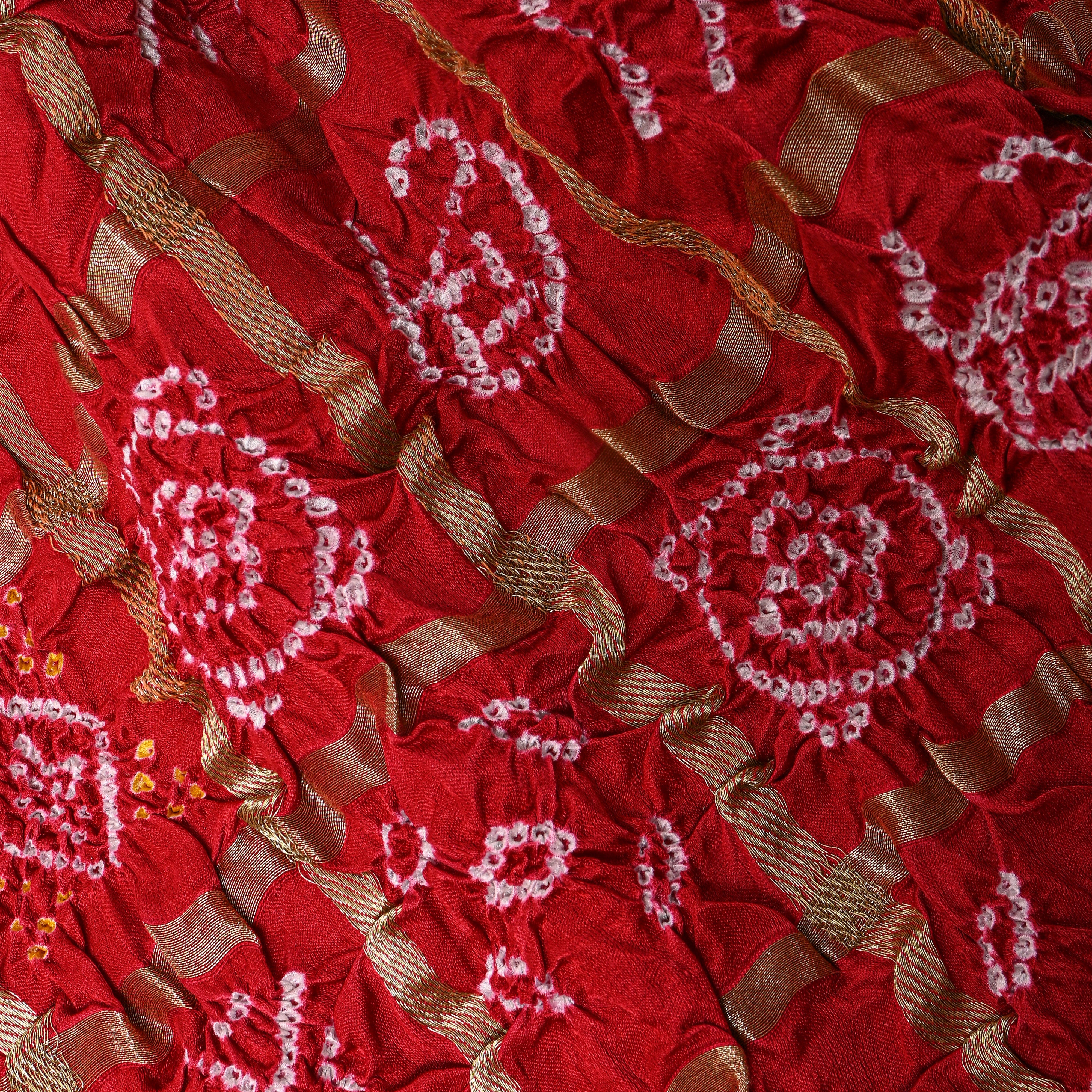 Bright Coral Orange Bandhani Silk Fabric