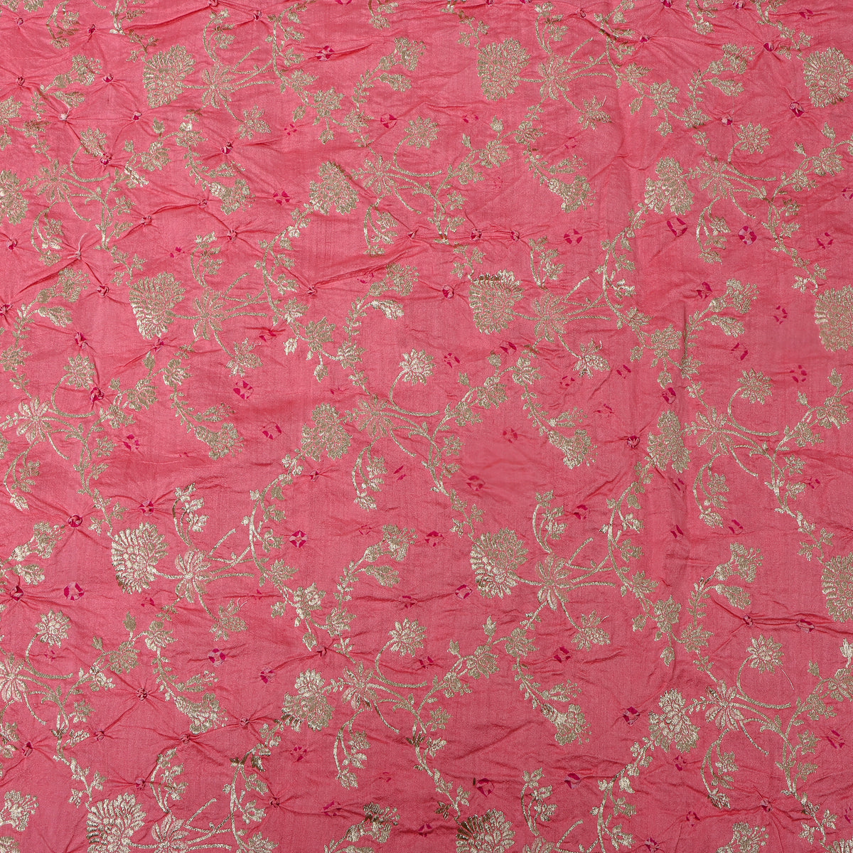 Dark Pink Silver Zari Floral Jaal Bandhani Fabric