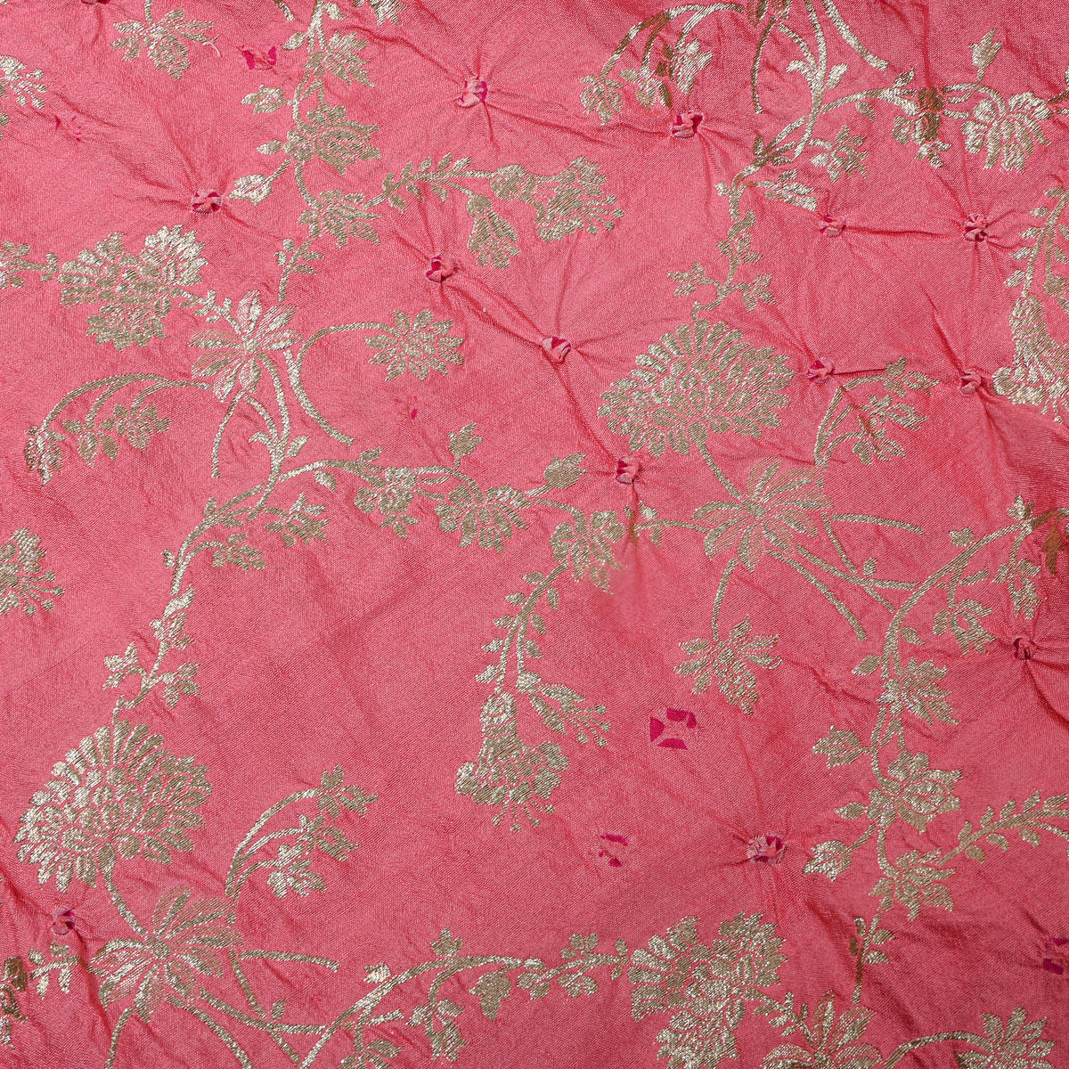 Dark Pink Silver Zari Floral Jaal Bandhani Fabric