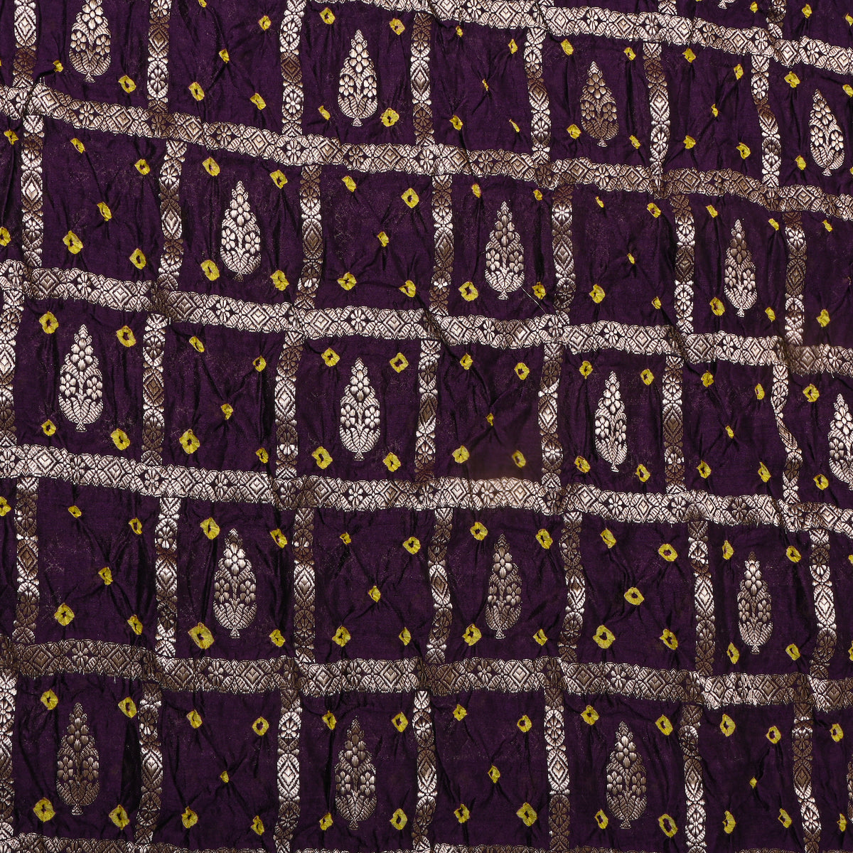 Royal Purple Silver Zari Bandhani Fabric