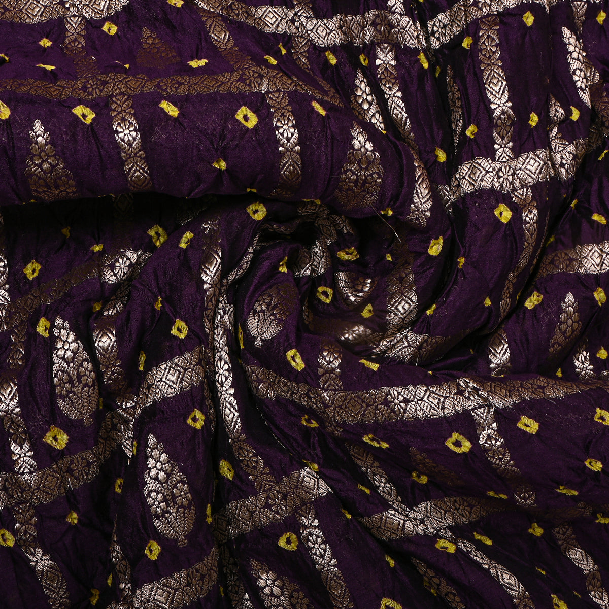 Royal Purple Silver Zari Bandhani Fabric