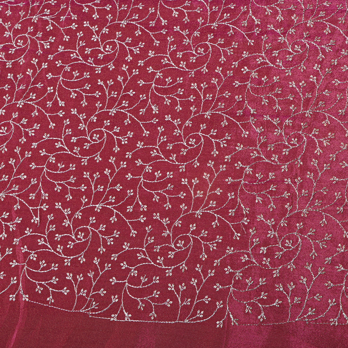 Raspberry Magenta Silver Zari Jaal Embroidery Tissue Fabric