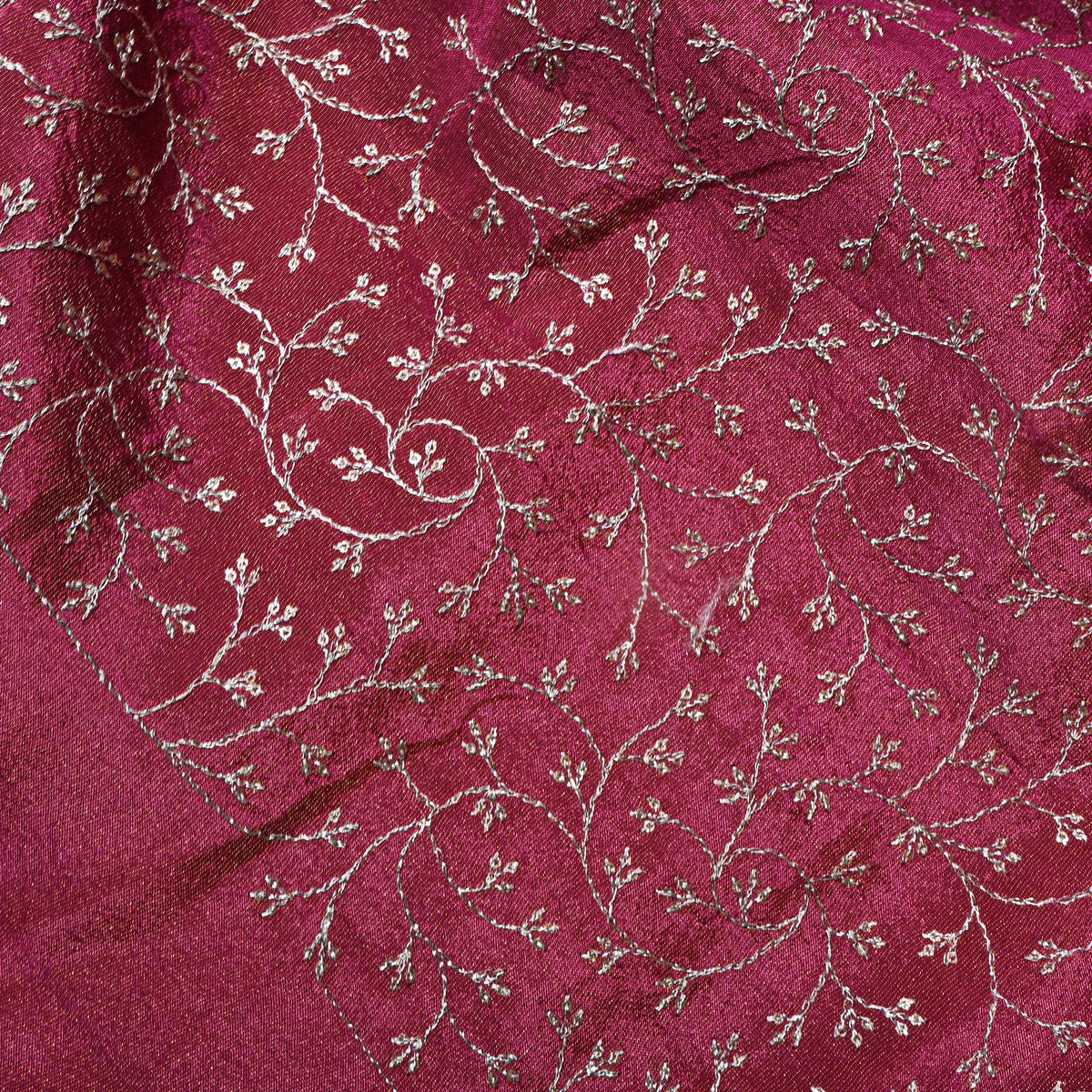 Raspberry Magenta Silver Zari Jaal Embroidery Tissue Fabric