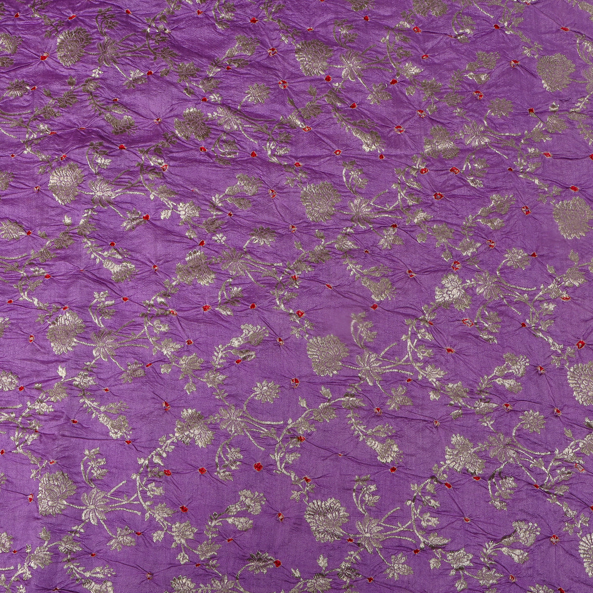 Jewel Purple Bandhani With Gold Floral Thread Work