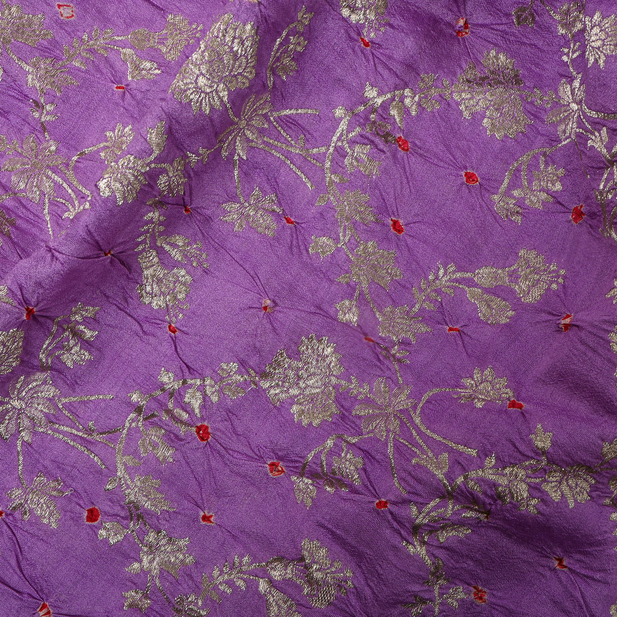Jewel Purple Bandhani With Gold Floral Thread Work