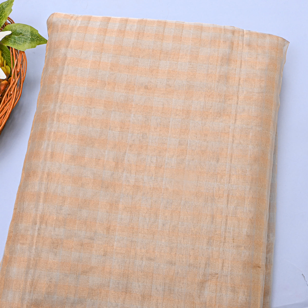 Oat Dual Tone Check Organza Tissue Fabric