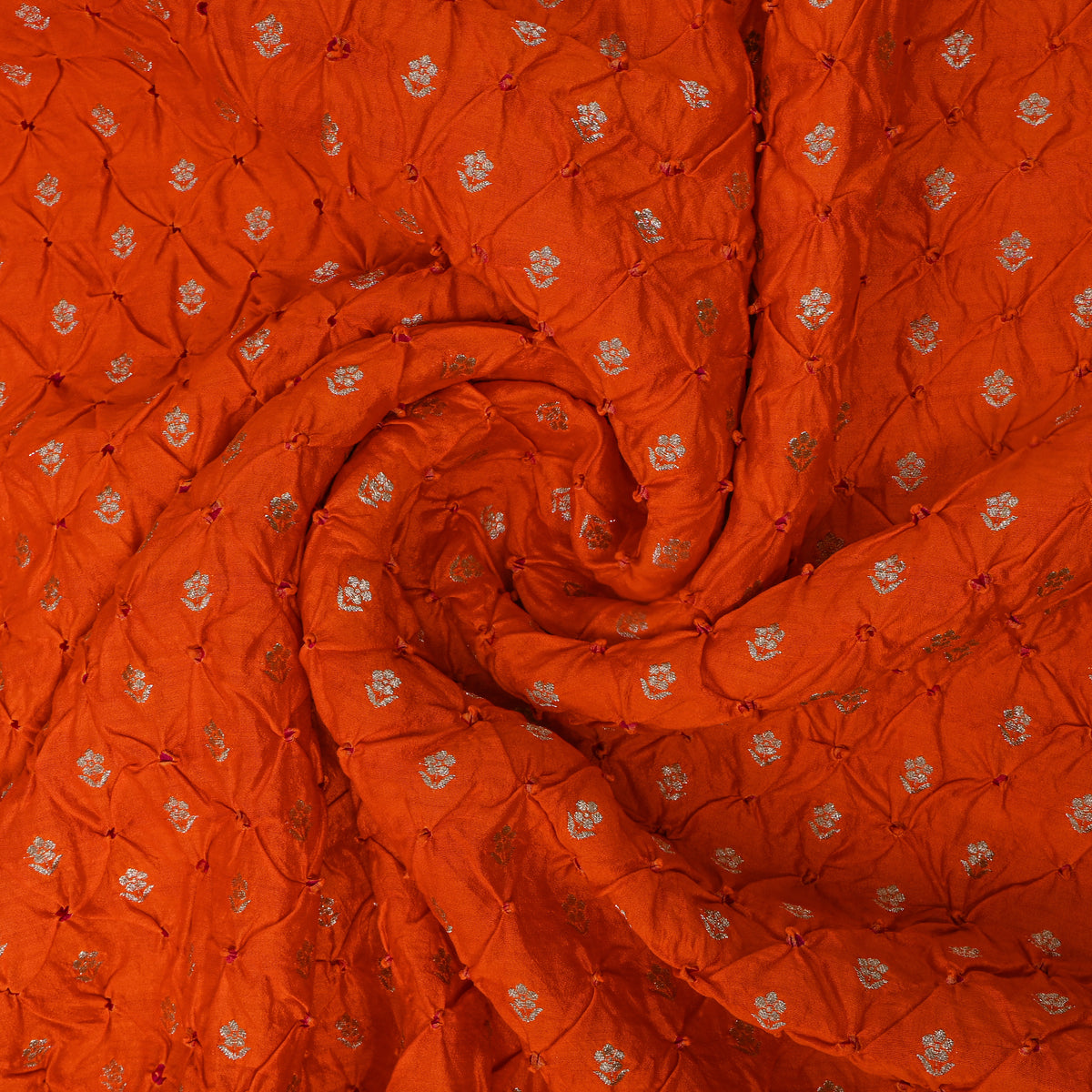 Orange Gold Zari Butti Bandhani Fabric