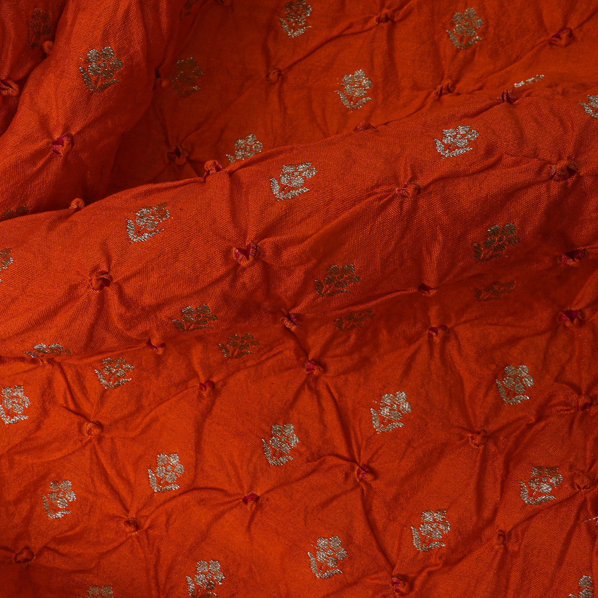 Orange Gold Zari Butti Bandhani Fabric