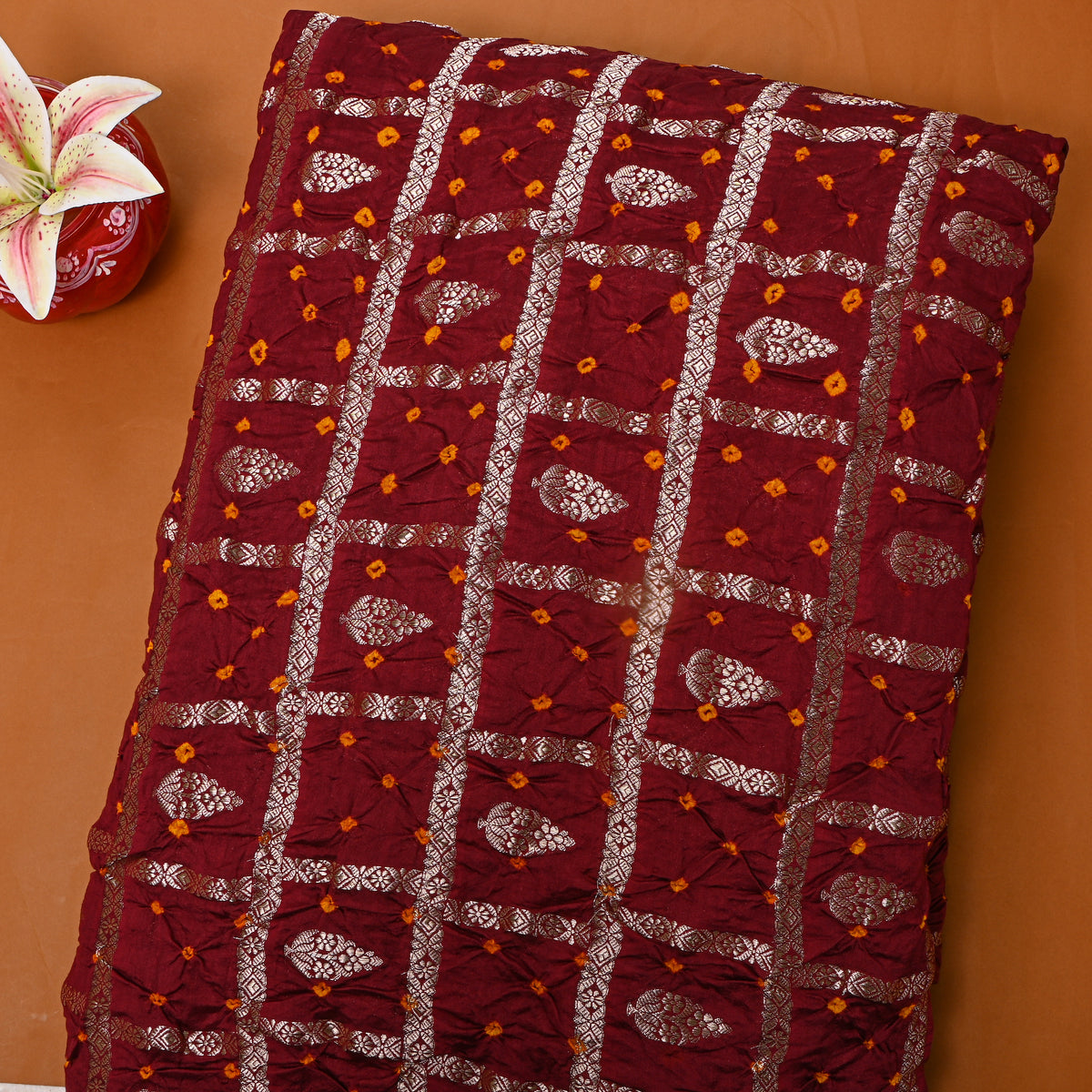Deep Purple Silver Zari Bandhani Fabric