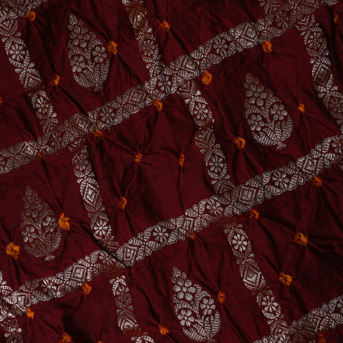 Deep Purple Silver Zari Bandhani Fabric