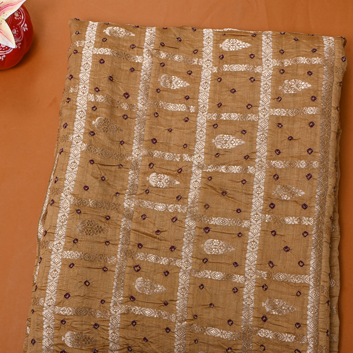 Beige Gold Bandhani Butti Fabric