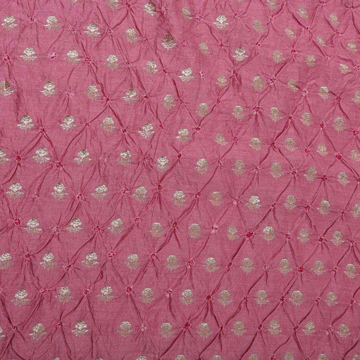 Dusty Pink Silver Zari Butti Bandhani Fabric