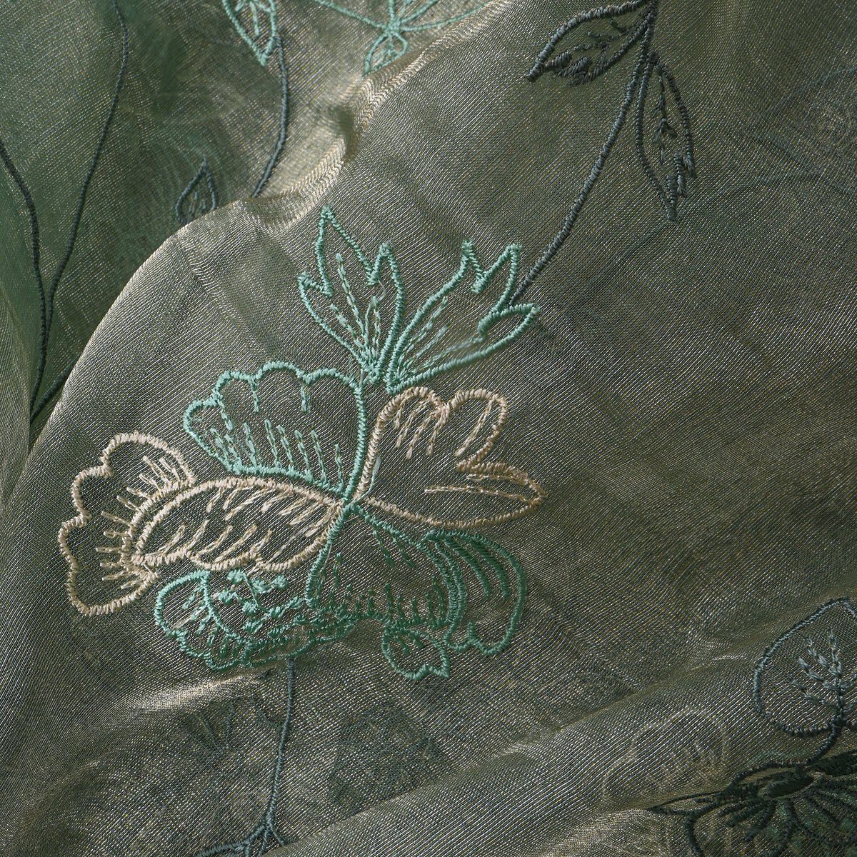Grey Floral Jaal Embroidery Tissue Fabric
