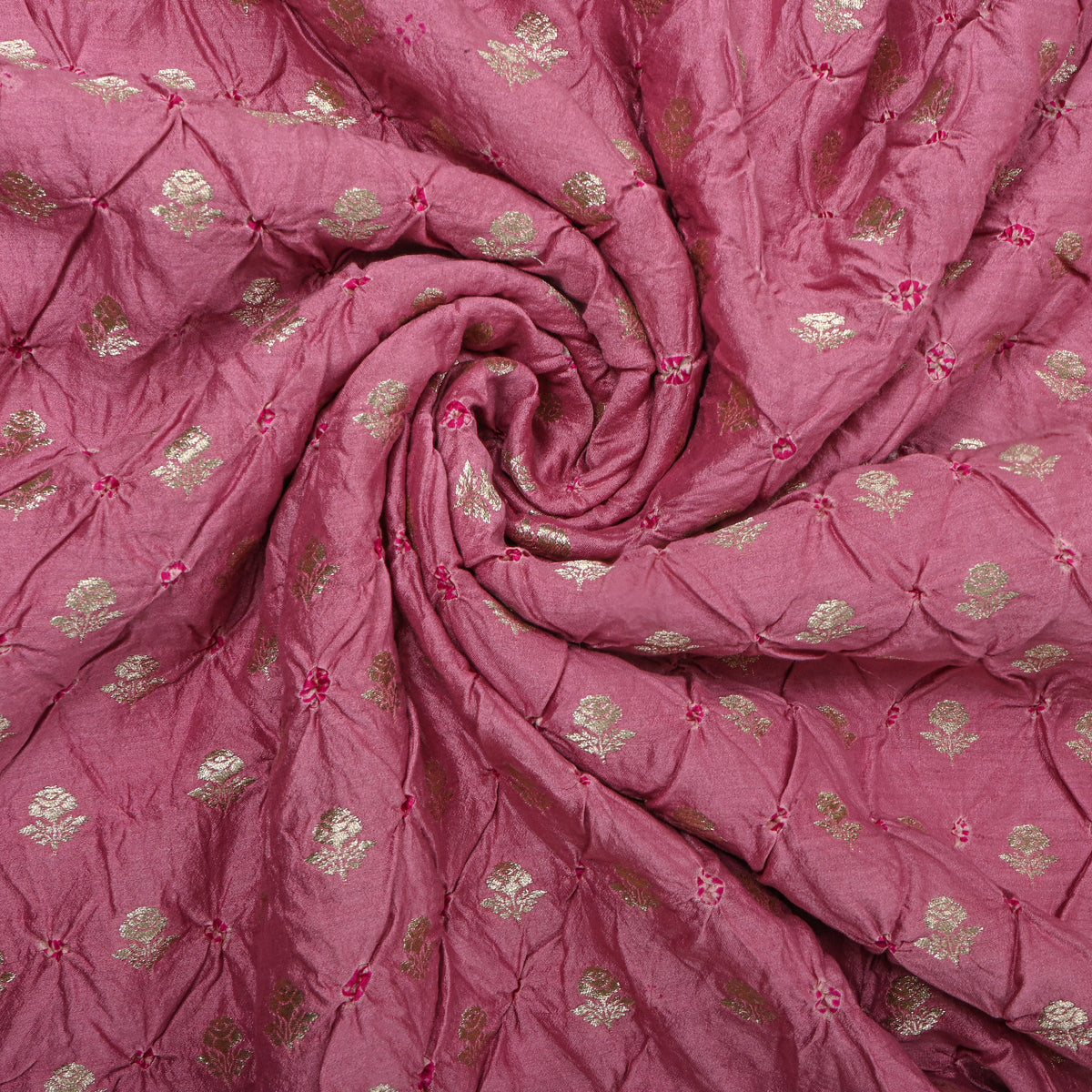 Dusty Pink Silver Zari Butti Bandhani Fabric