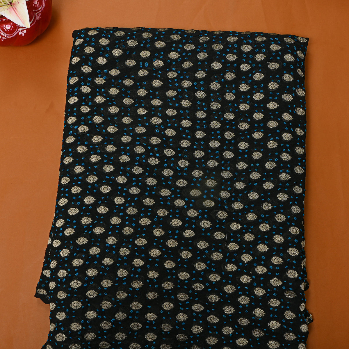 Midnight Black Bandhani Silk Fabric